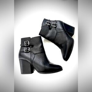The Kooples Black Leather Ankle Boots Heels Adjustable Buckles EU size 40 = US 9